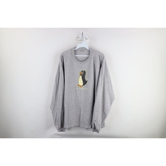 Vintage 90s Streetwear Mens 2XL Not Listening Penguin Long Sleeve T-Shirt Gray - Picture 1 of 10